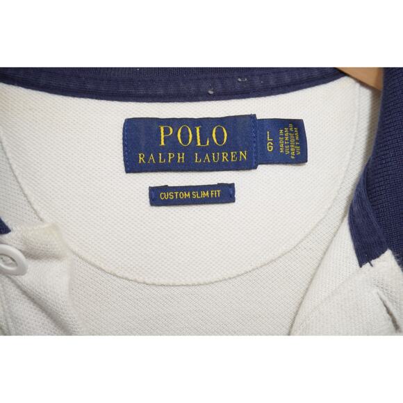 Polo Ralph Lauren USA Rugby Polo Shirt Custom Slim Fit Navy White Striped Men's - Picture 3 of 6